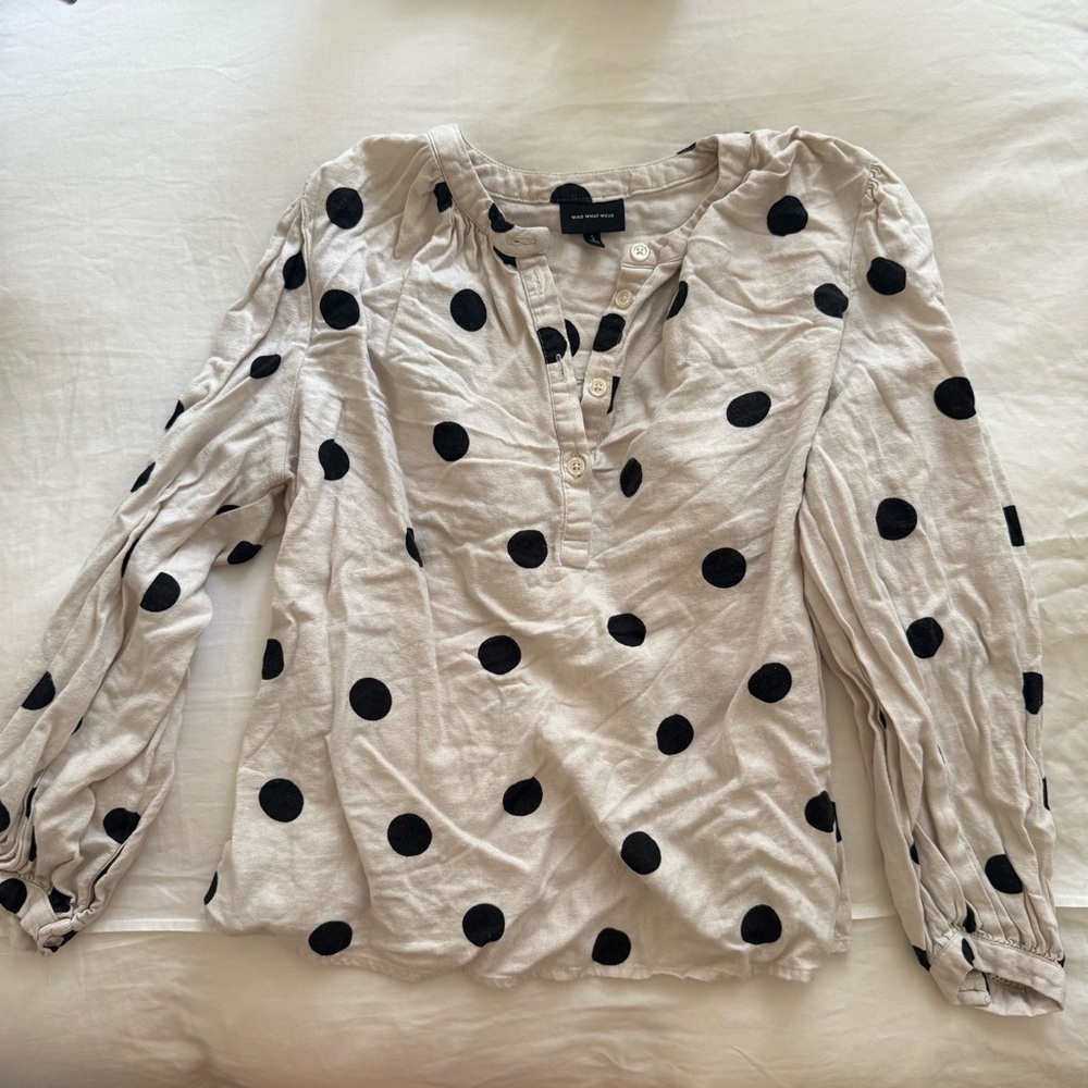 We Wore What Black and White Polka Dot Blouse